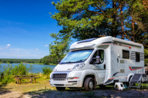 A motor home by the lake