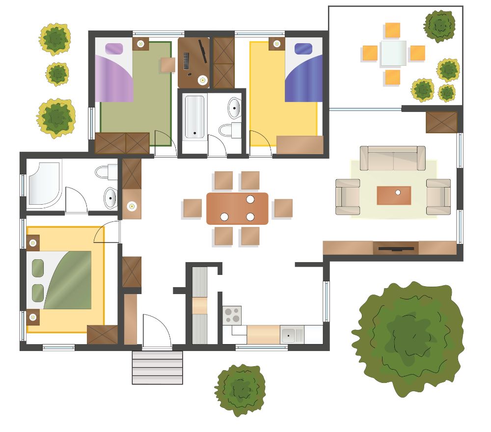 A colorful floor plan